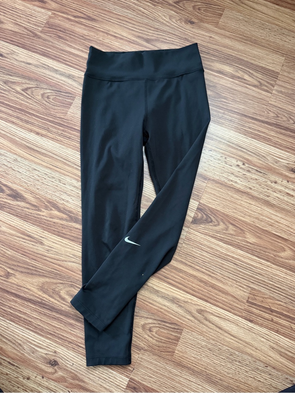 Nike Dri Fit Kids Black Performance Leggings with White Swoosh Small